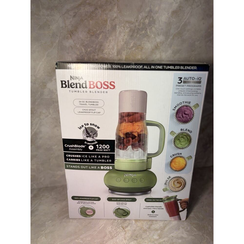 Ninja Blend BOSS Tumbler Blender 1200W 26oz Green Leakproof Auto-iQ